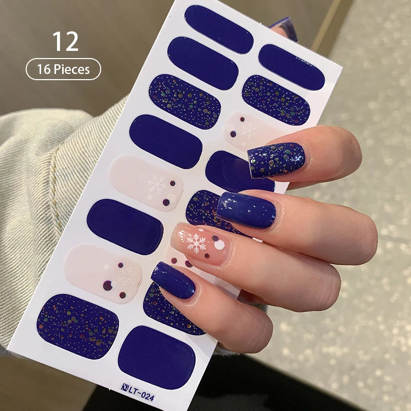 Sparkling Full Cover Nail Stickers – Self-Adhesive Designer Nails and Lamp