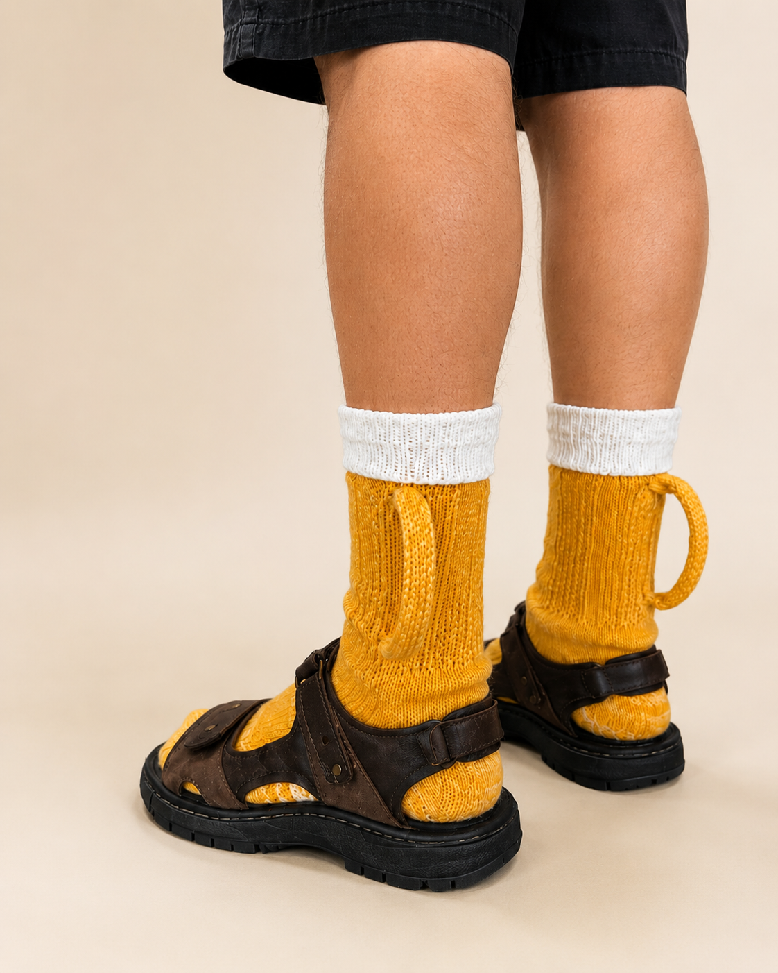 Beer mug socks product photo — handles visible